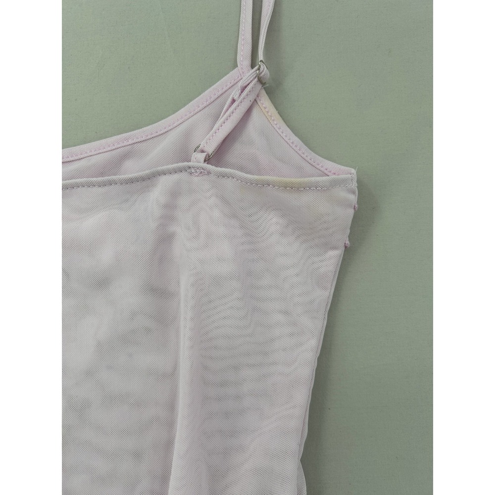 Lilac Pink Mesh Ruffle Rosette Camisole Top Asymmetrical Y2K Cami Size Small - Picture 3 of 9